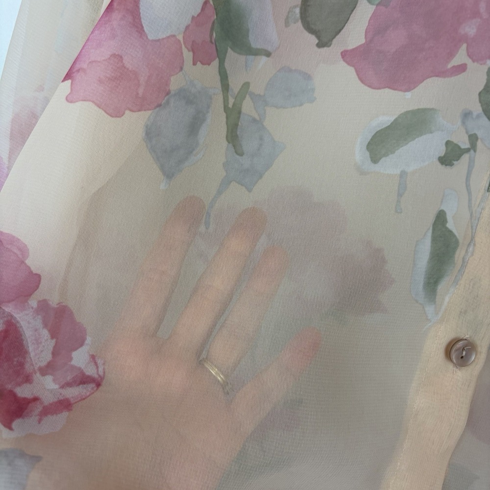 Vintage Sheer Floral Top Womens Large Boho Chiffon Flowy Romantic Career Read - Picture 6 of 10